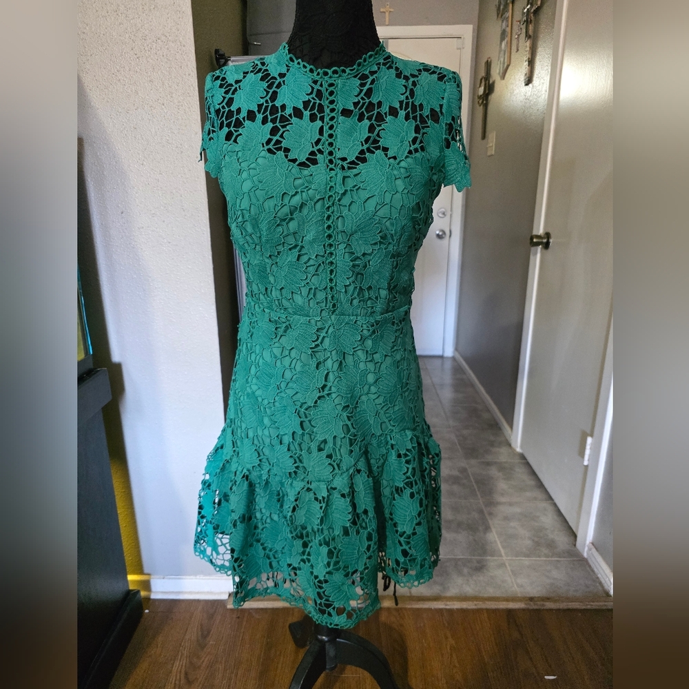 Minuet Petite Emerald Lace Mini Dress